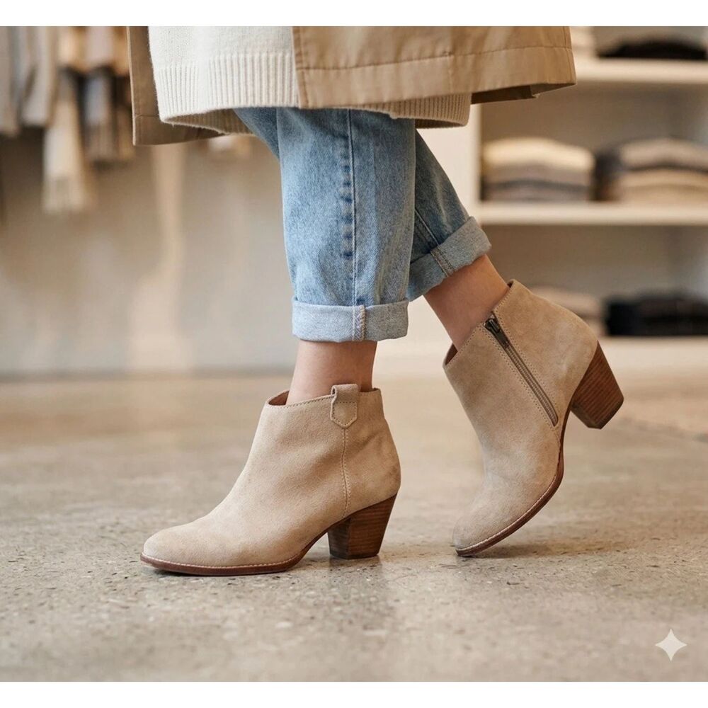 Madewell Ankle Boots Womens US Sz 9.5 The Billie Booties Tan Suede cottage boho